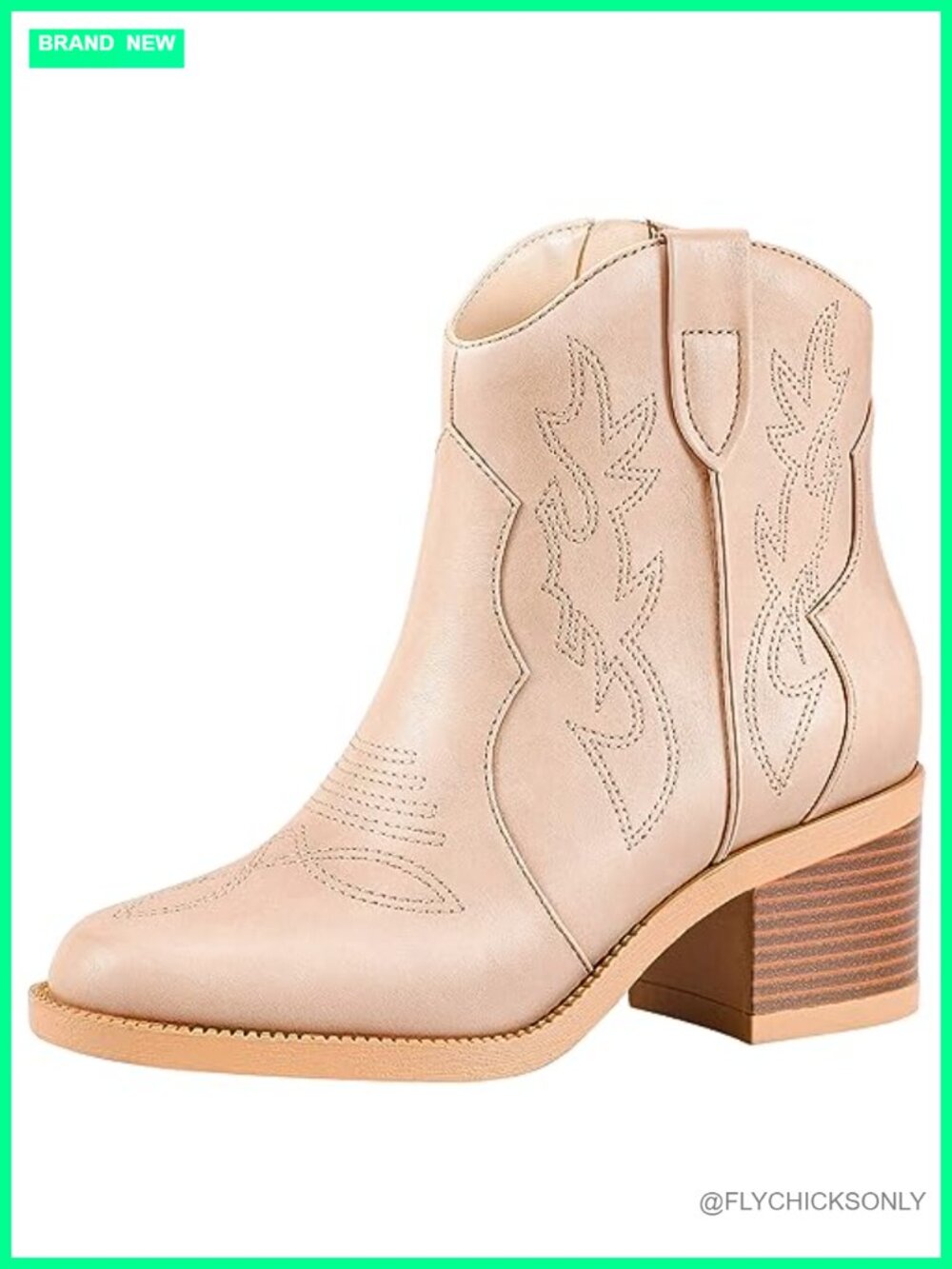 Western Embroidered Ankle Boots Round Toe Chunky Block Heel Booties